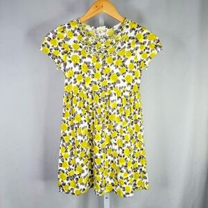 Mini Boden dress jersey knit floral yellow grey short sleeve roses ruffle 7-8y